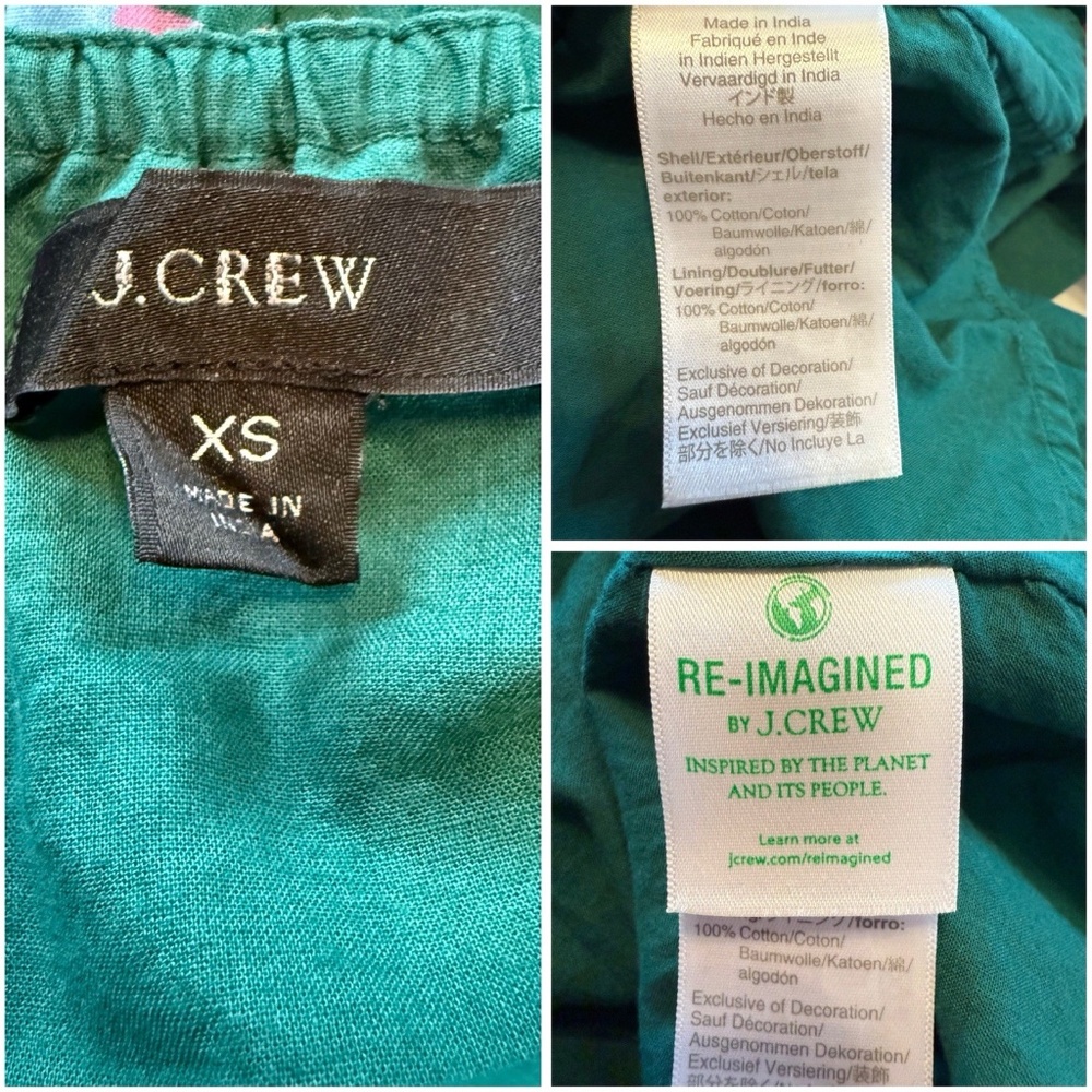 J.Crew Size XS Tassel Dress Confetti Green Floral Organic Cotton Tiered Midi - Picture 10 of 16
